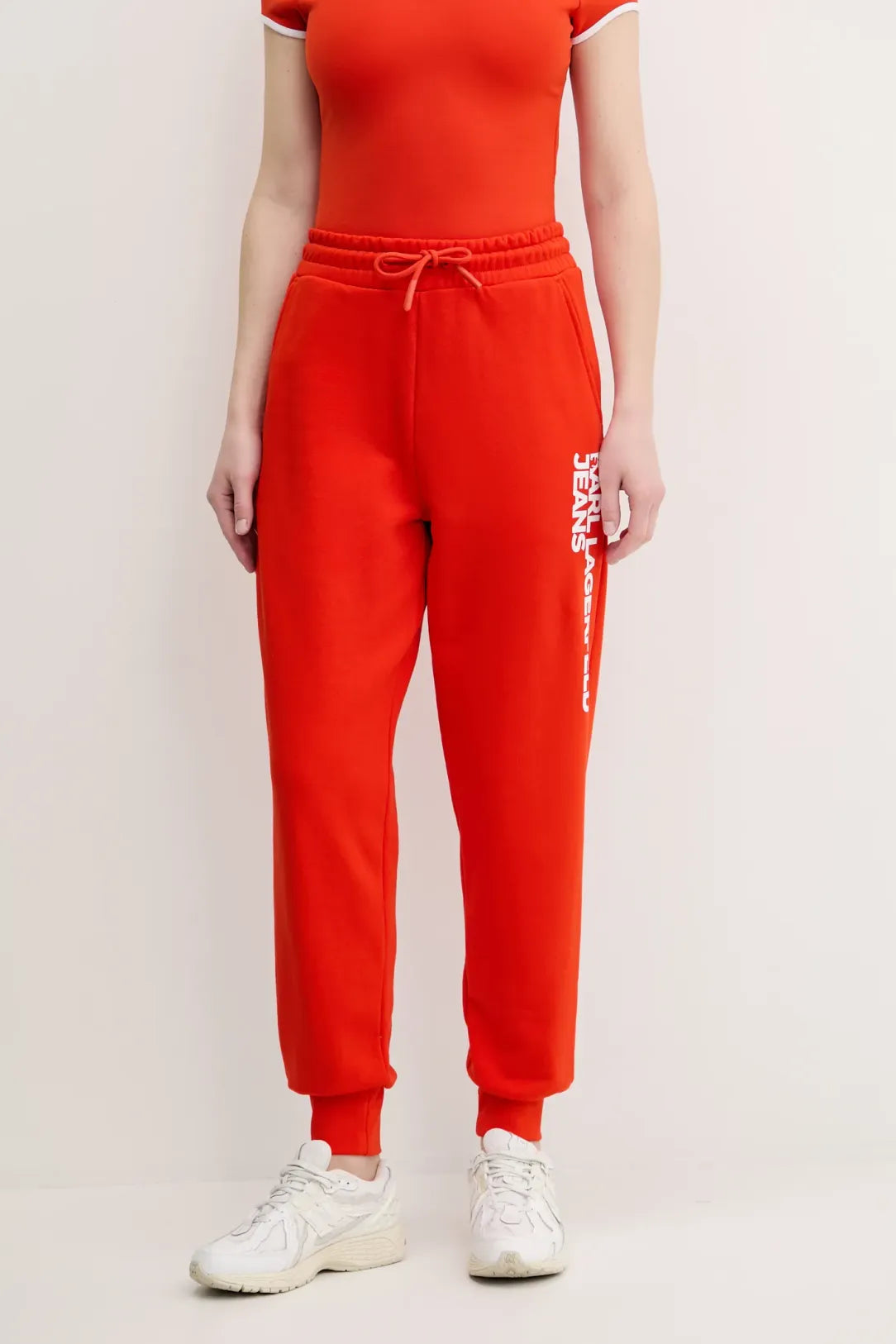 KARL LAGERFELD Pantaloni in felpa donna con molla e coulisse corallo