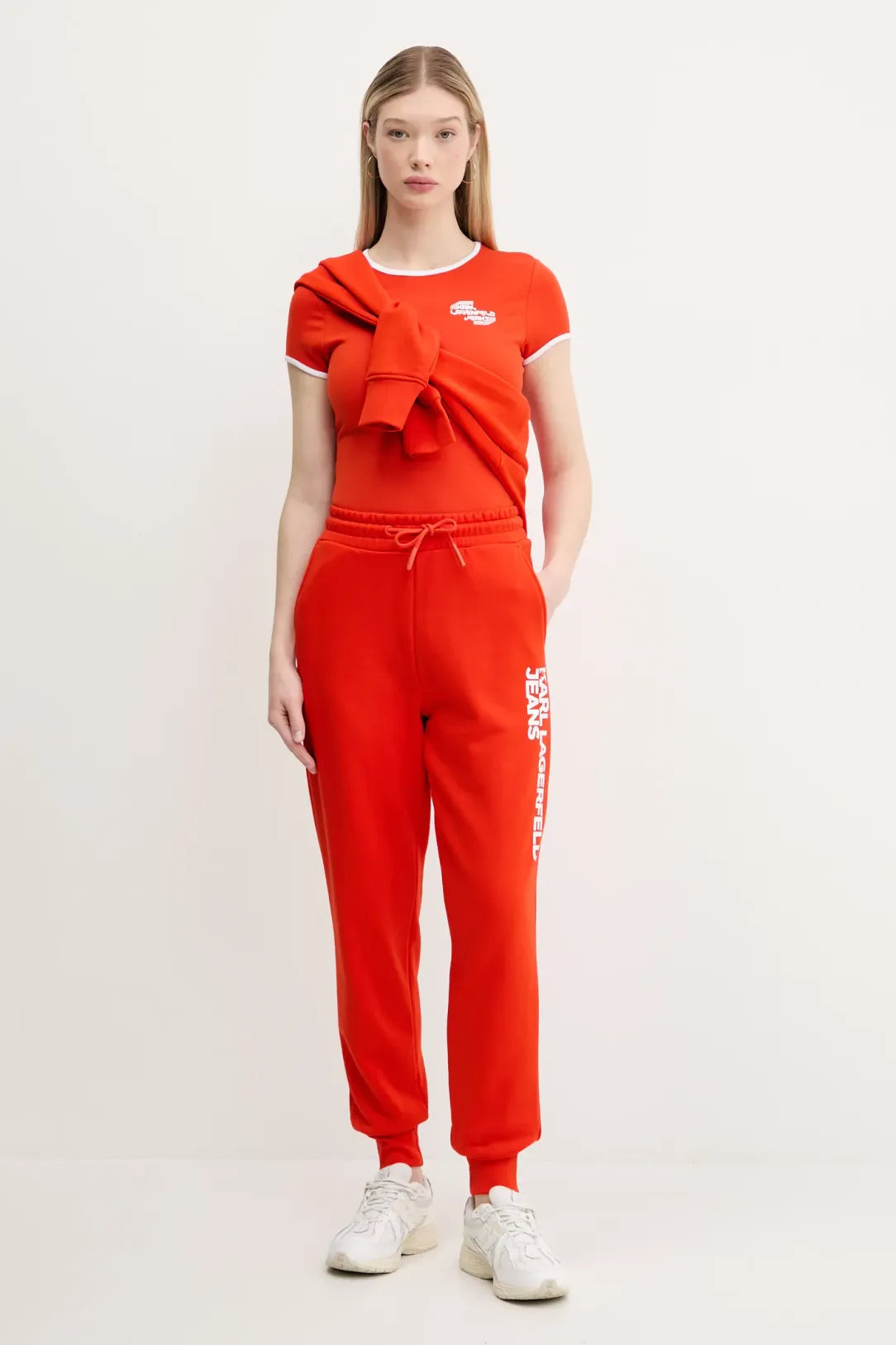 KARL LAGERFELD Pantaloni in felpa donna con molla e coulisse corallo