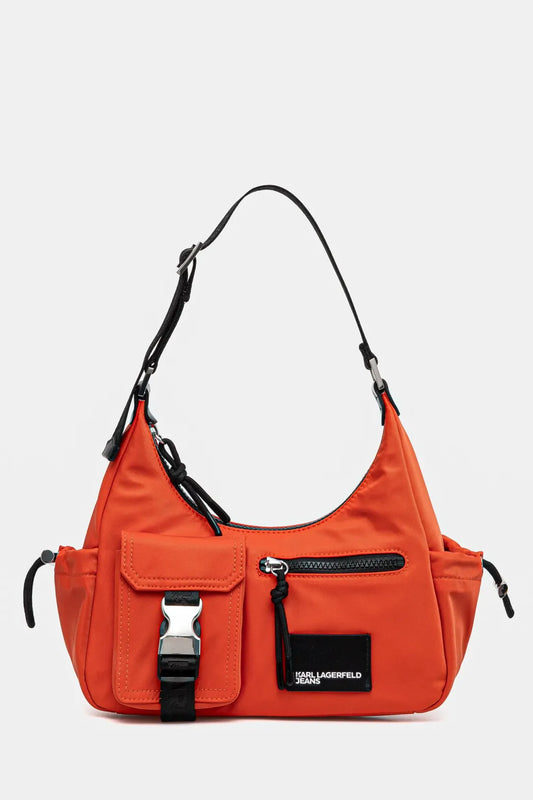 KARL LAGERFELD Borsa a spalla utility in nylon tinta unita con moschettone