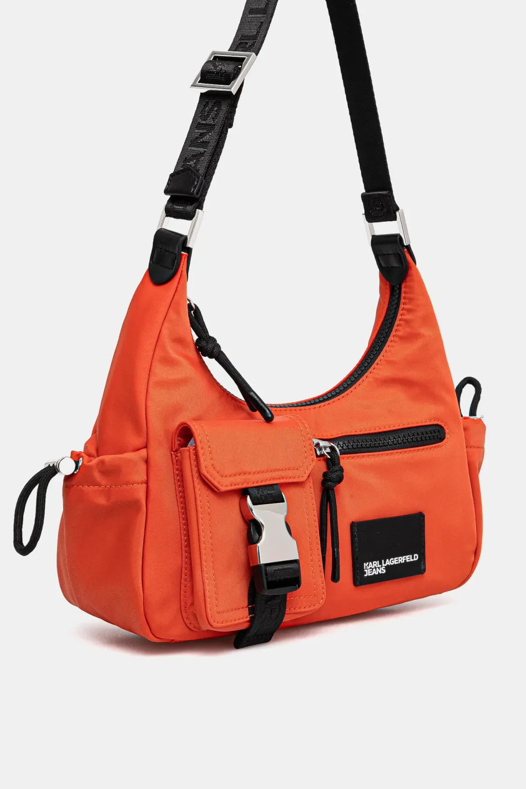 KARL LAGERFELD Borsa a spalla utility in nylon tinta unita con moschettone