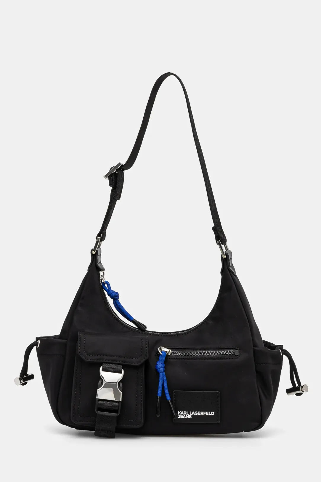 KARL LAGERFELD Borsa a spalla utility in nylon tinta unita con moschettone
