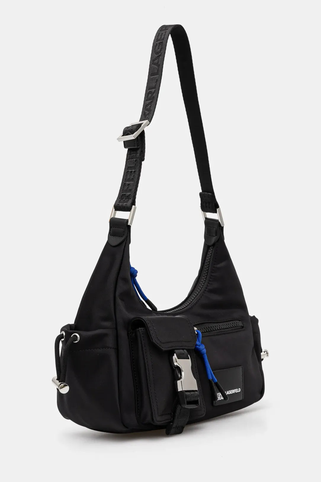 KARL LAGERFELD Borsa a spalla utility in nylon tinta unita con moschettone