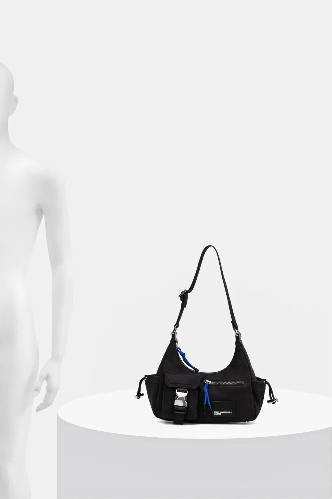 KARL LAGERFELD Borsa a spalla utility in nylon tinta unita con moschettone