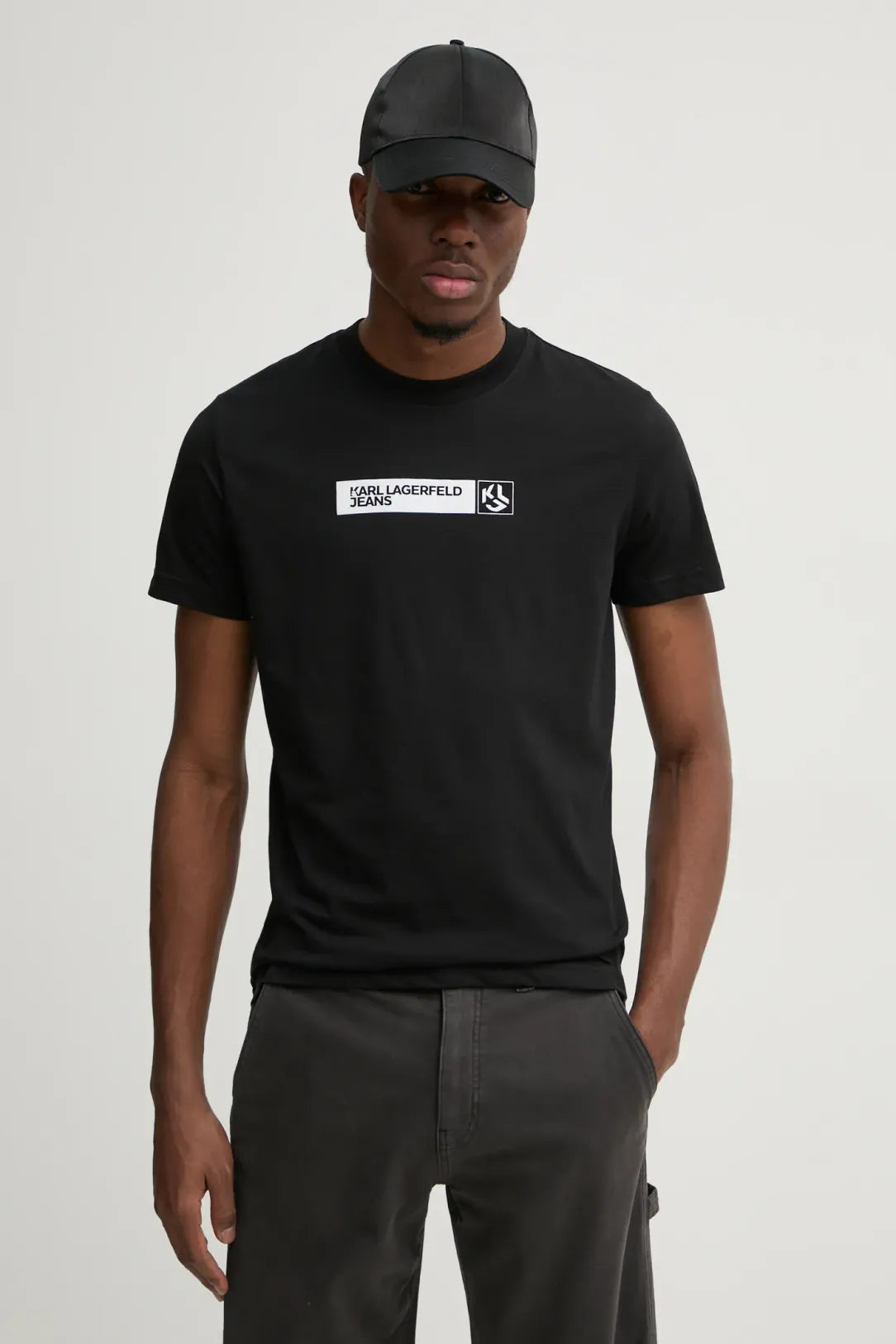 KARL LAGERFELD T-Shirt uomo maniche corte nera girocollo con logo frontale