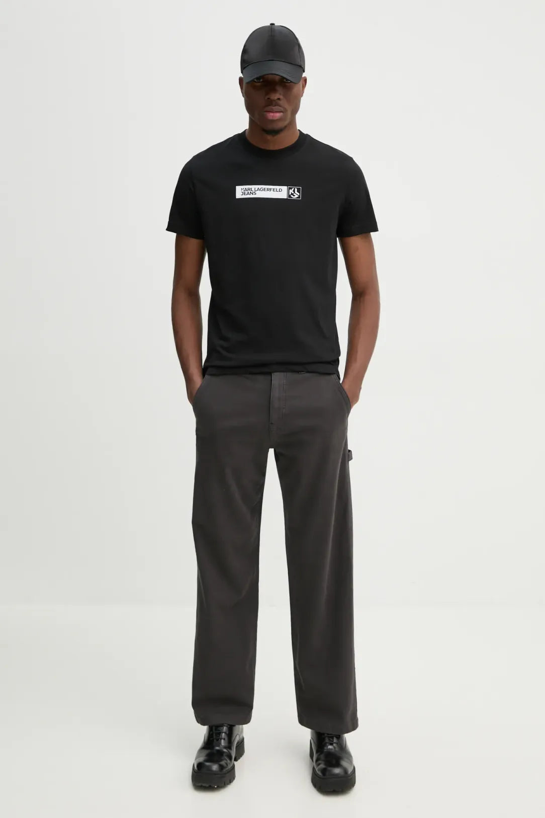 KARL LAGERFELD T-Shirt uomo maniche corte nera girocollo con logo frontale