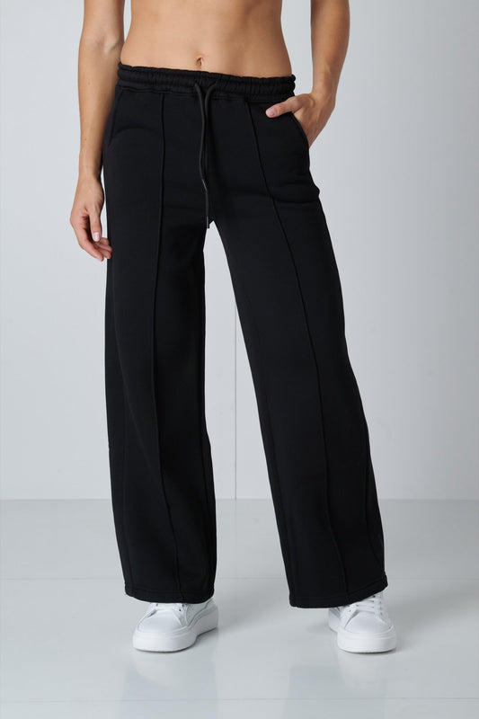 SUPERCULTURE Pantaloni palazzo neri in felpa con micropile interno