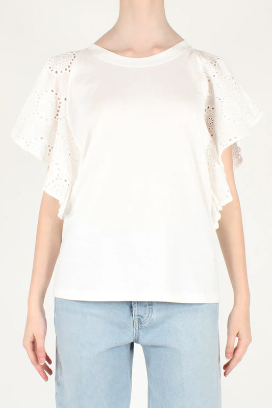 IL THE' DELLE 5 T-shirt maniche in pizzo Sangallo