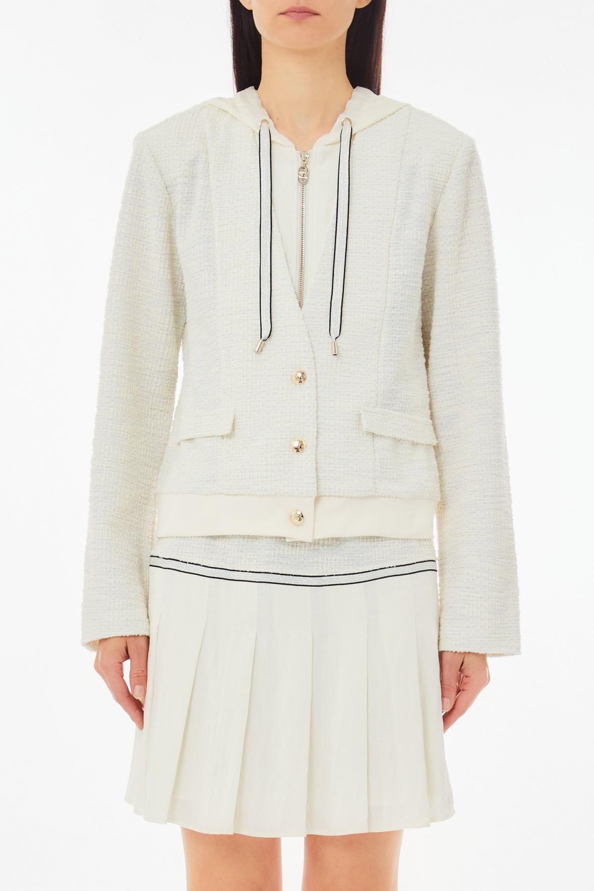 LIU JO Giacca in jersey con inserti bouclè lurex e pettorina staccabile panna