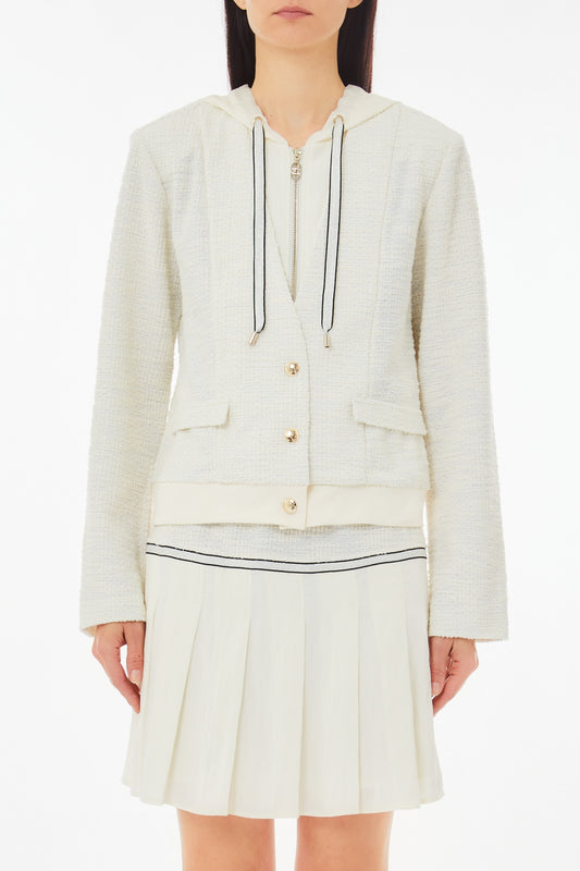 LIU JO Giacca in jersey con inserti bouclè lurex e pettorina staccabile panna