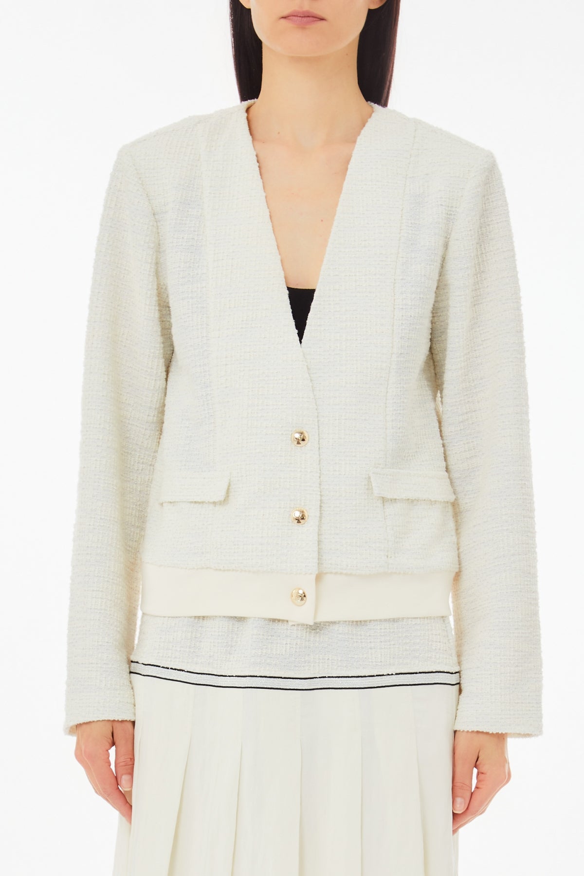 LIU JO Giacca in jersey con inserti bouclè lurex e pettorina staccabile panna