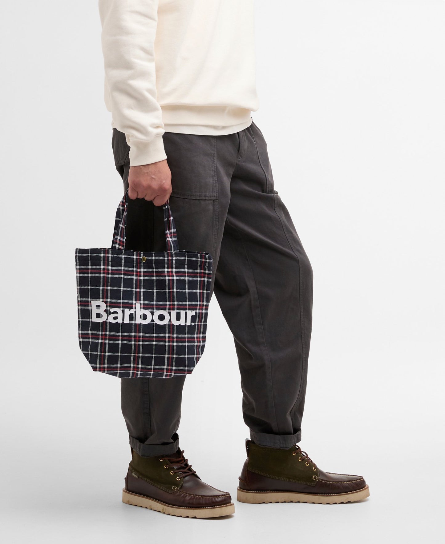 BARBOUR Borsa mini shopper in cotone blu MINI TELFIELD TARTAN BAG