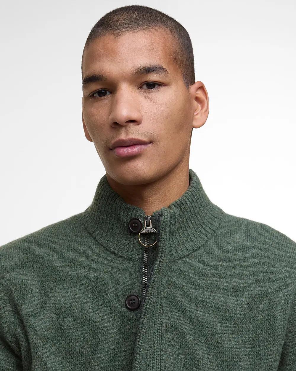 Barbour cardigan uomo in lana con zip e toppe