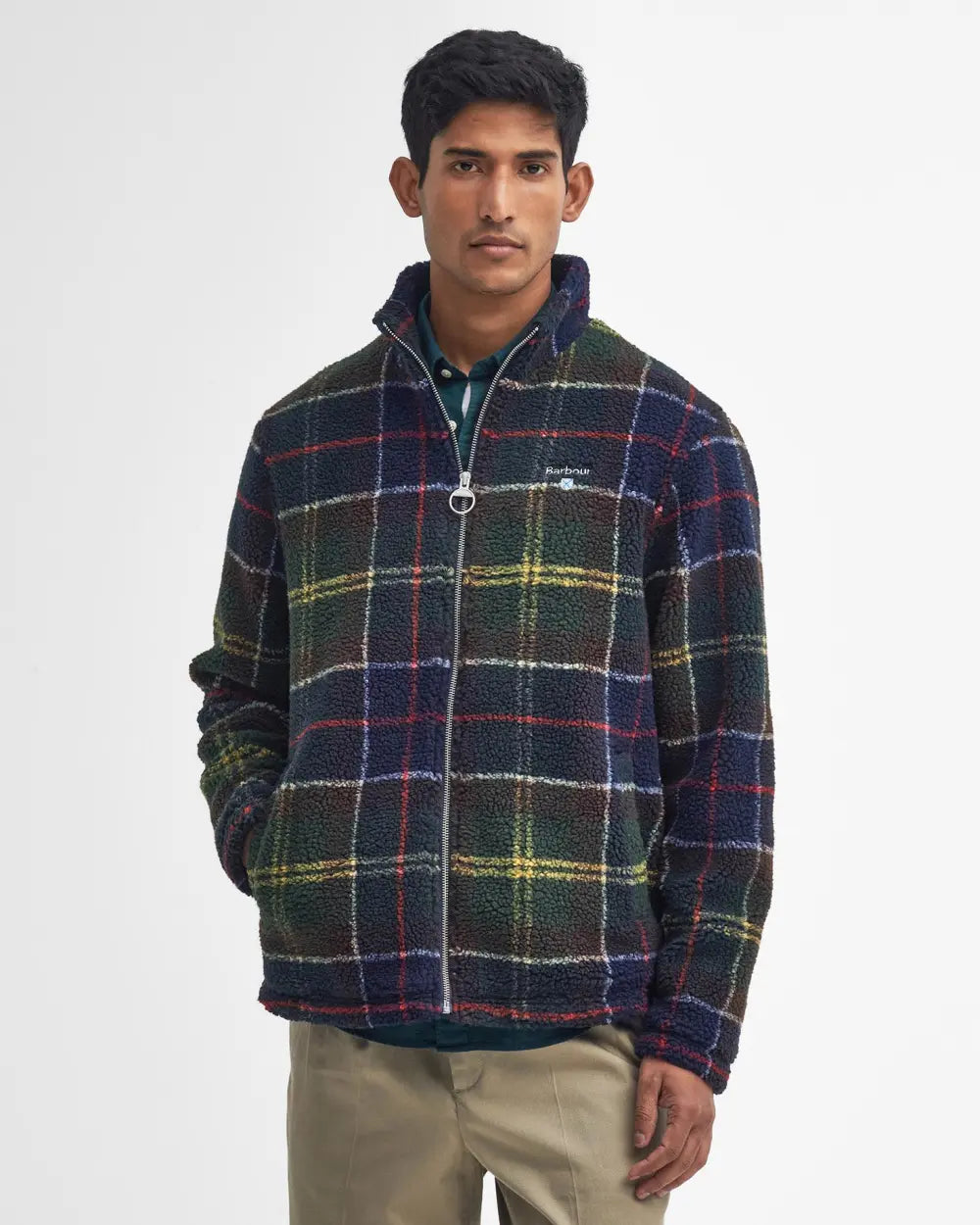 Barbour Giubbotto in Pile sherpa con motivo tartan