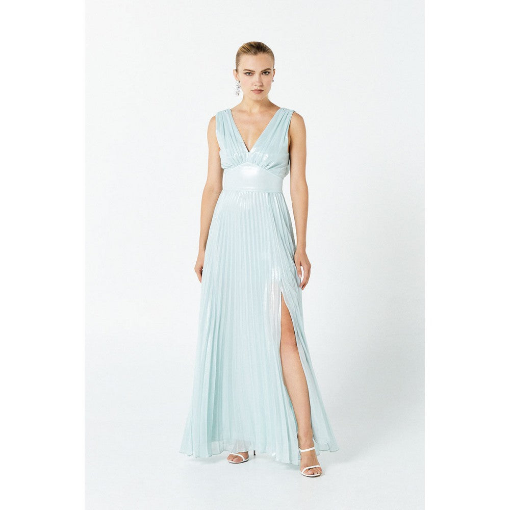 NENETTE Abito lungo plissè in chiffon laminato celeste