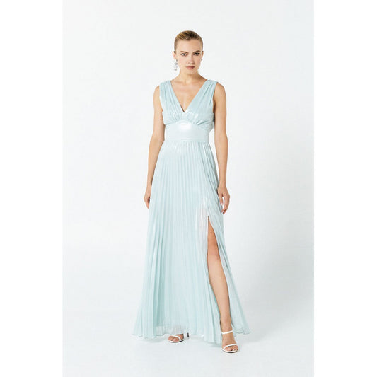 NENETTE Abito lungo plissè in chiffon laminato celeste