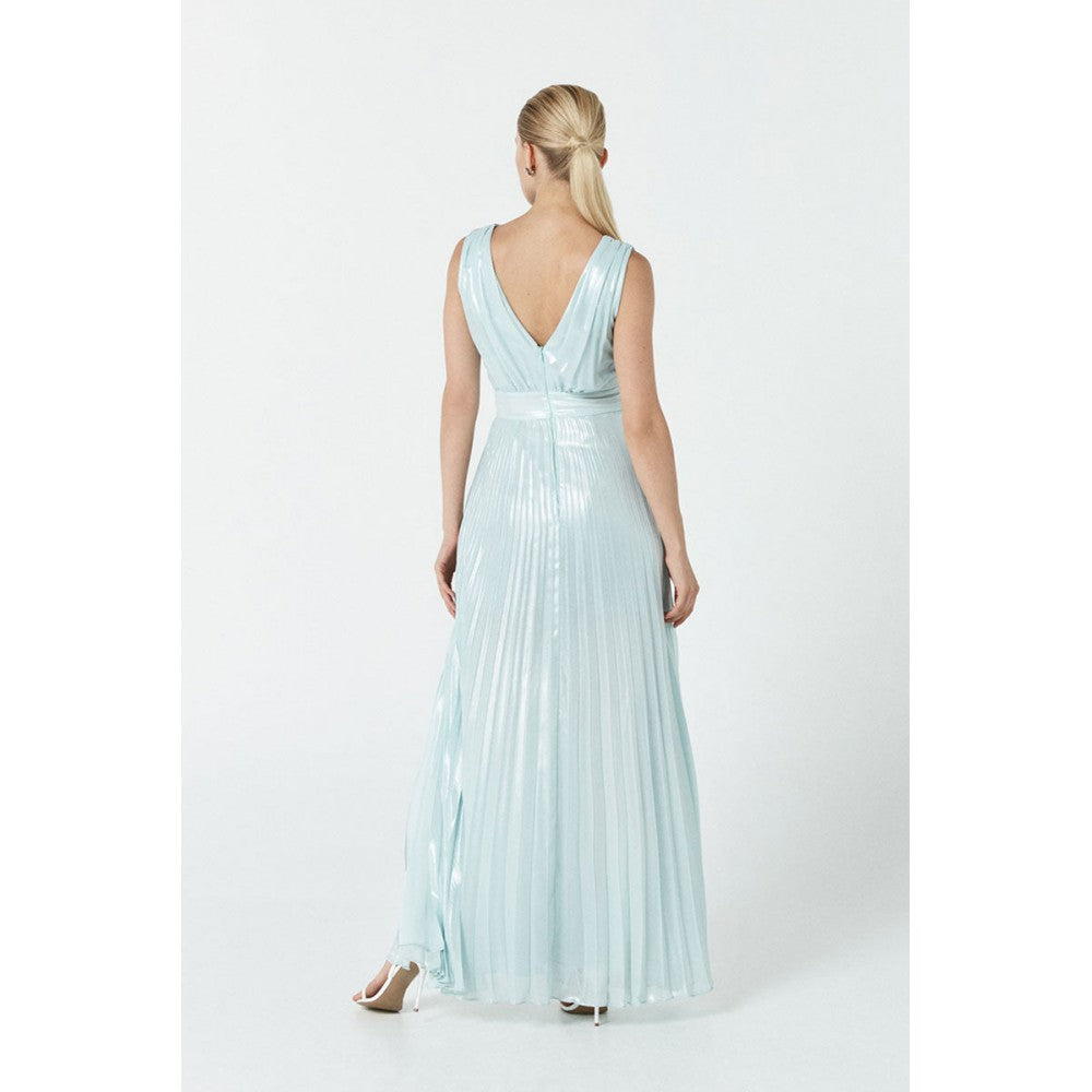 NENETTE Abito lungo plissè in chiffon laminato celeste