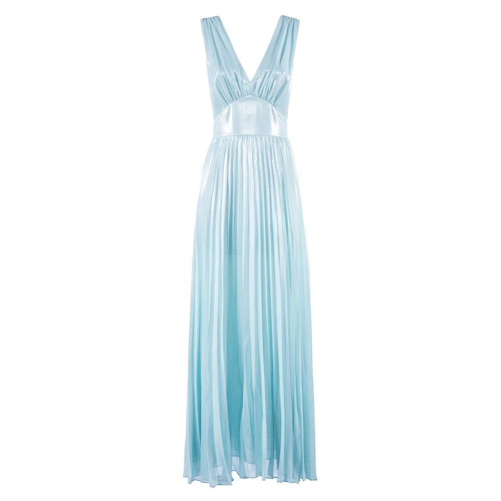 NENETTE Abito lungo plissè in chiffon laminato celeste