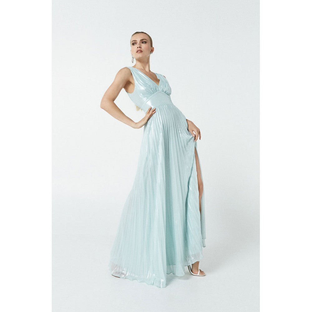 NENETTE Abito lungo plissè in chiffon laminato celeste