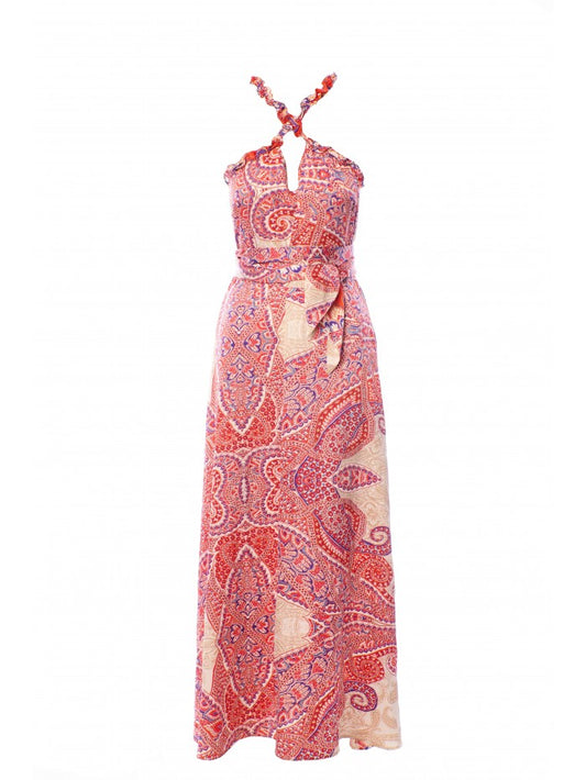 ANONYME DESIGNERS Abito lungo stampa foulard rosso scollo halter