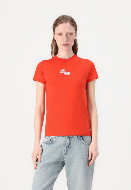 KARL LAGERFELD T-Shirt da donna girocollo maniche corte corallo con logo frontale