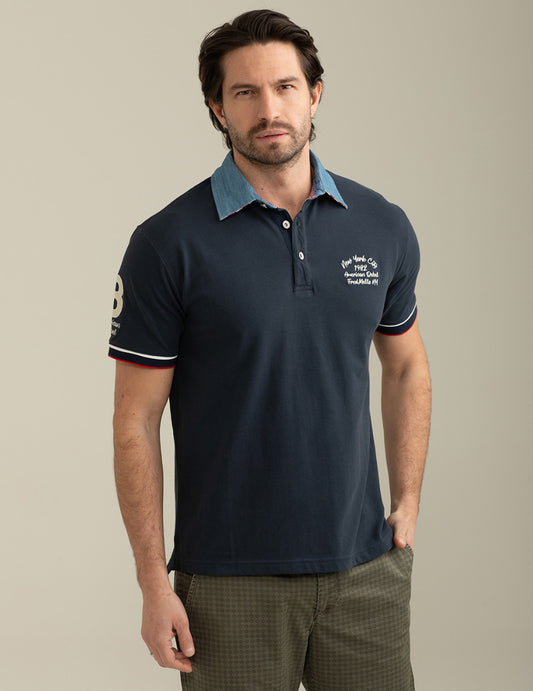 FRED MELLO Polo maniche corte uomo con collo in chambray