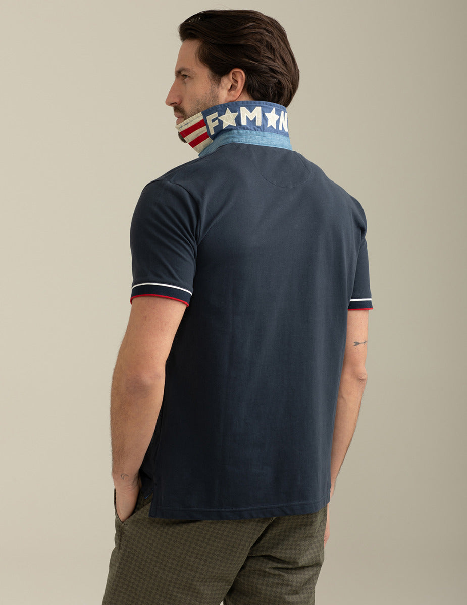 FRED MELLO Polo maniche corte uomo con collo in chambray
