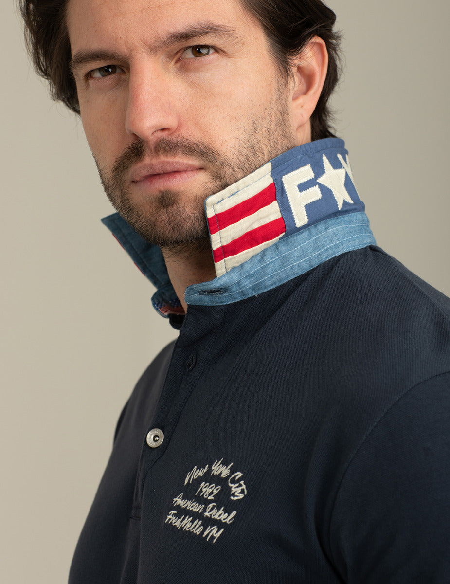 FRED MELLO Polo maniche corte uomo con collo in chambray
