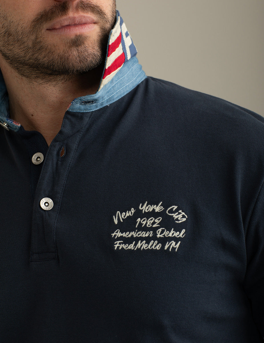 FRED MELLO Polo maniche corte uomo con collo in chambray