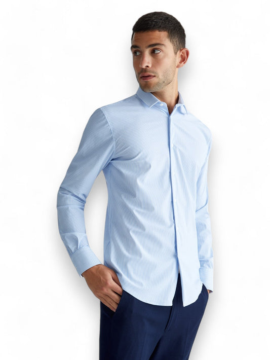 LIU JO Camicia uomo in cotone millerighe celeste e bianco