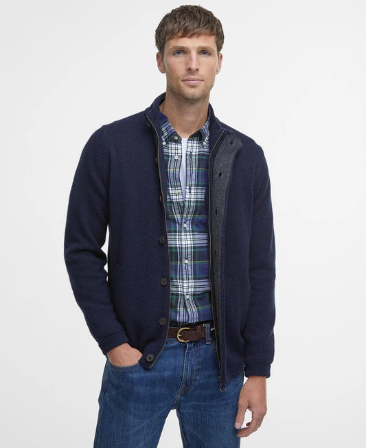Barbour cardigan uomo in lana con zip e toppe