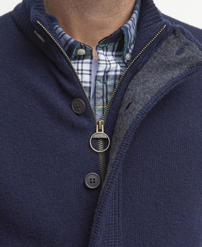 Barbour cardigan uomo in lana con zip e toppe