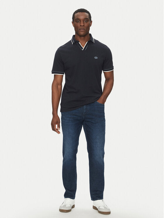 LIU JO Polo t-shirt con colletto cubano beige e blu