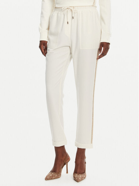 LIU JO Pantaloni jogger donna in crêpe stretch con bande laterali oro