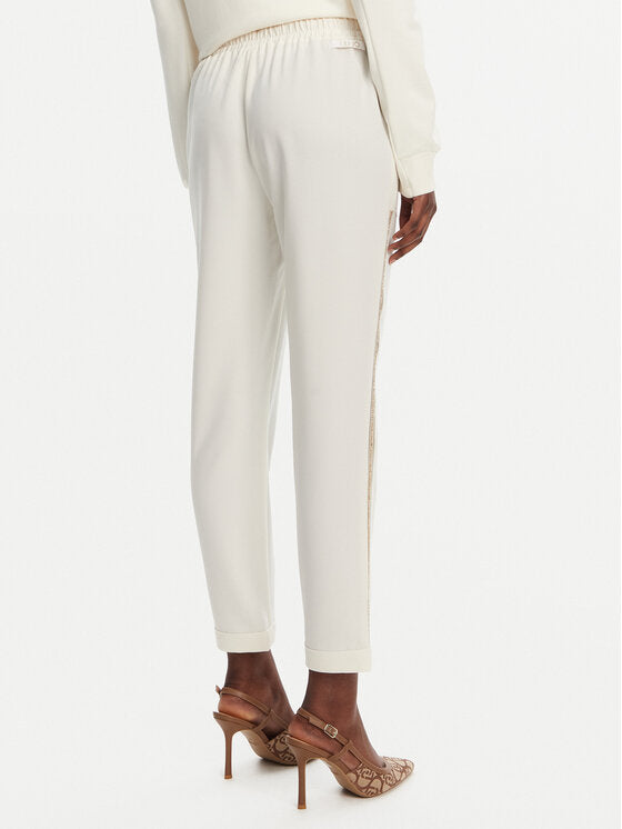 LIU JO Pantaloni jogger donna in crêpe stretch con bande laterali oro
