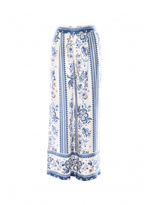 ANONYME DESIGNERS Pantaloni gamba larga in fantasia floreale celeste bianco