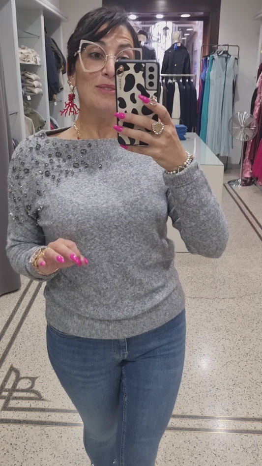 MARKUP Maglia scollo a barca con castoni