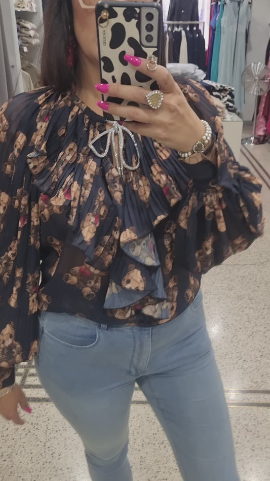 IL THE DELLE 5 Blusa stampa orsetti con rouches