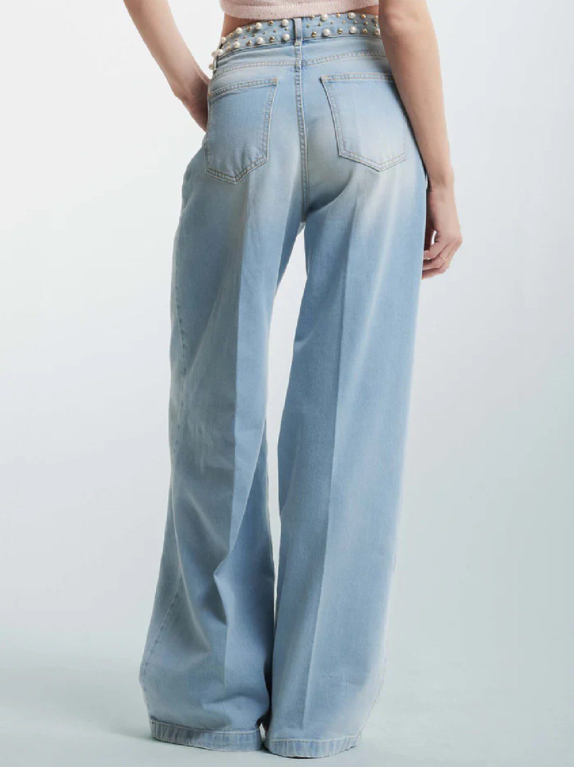 KOCCA Jeans donna chiaro con perle e studs gamba a palazzo e pinces