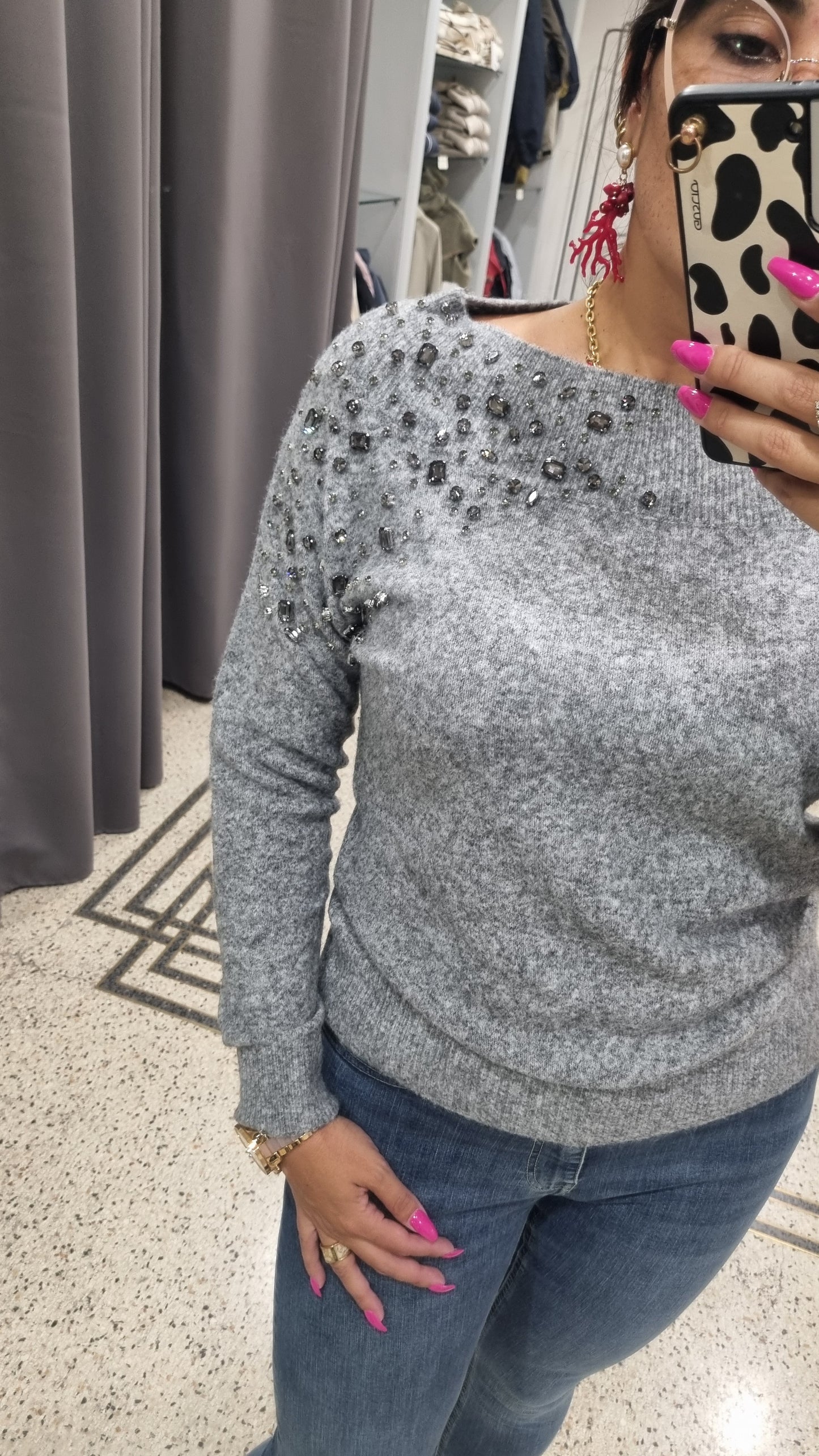 MARKUP Maglia scollo a barca con castoni