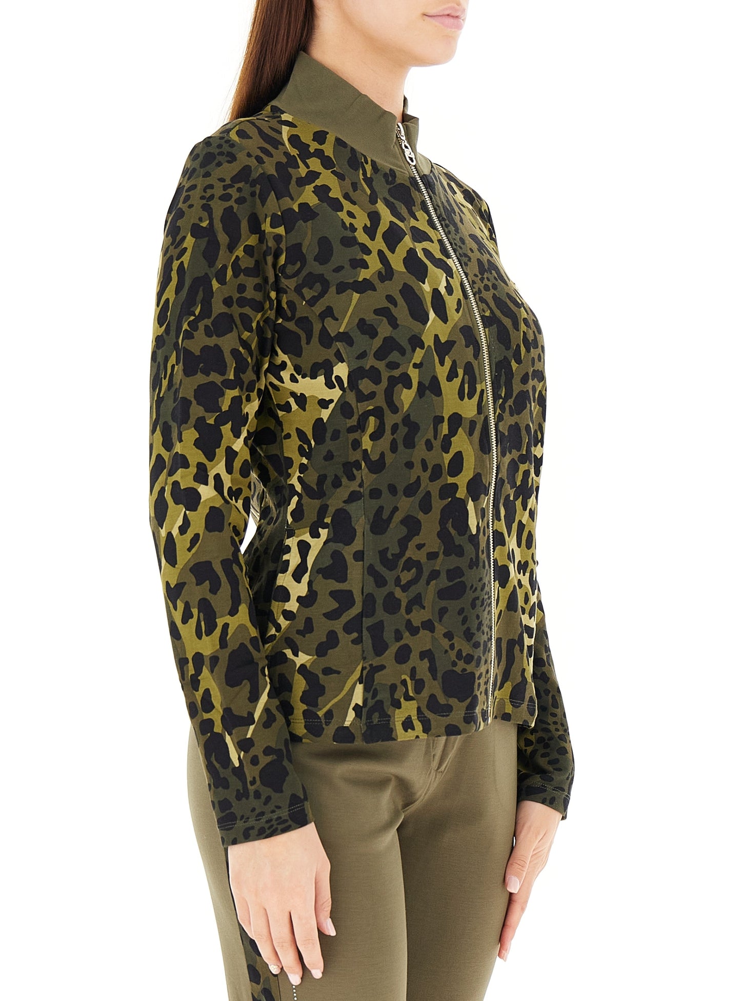 LIU JO Felpa con zip in stampa animalier verde