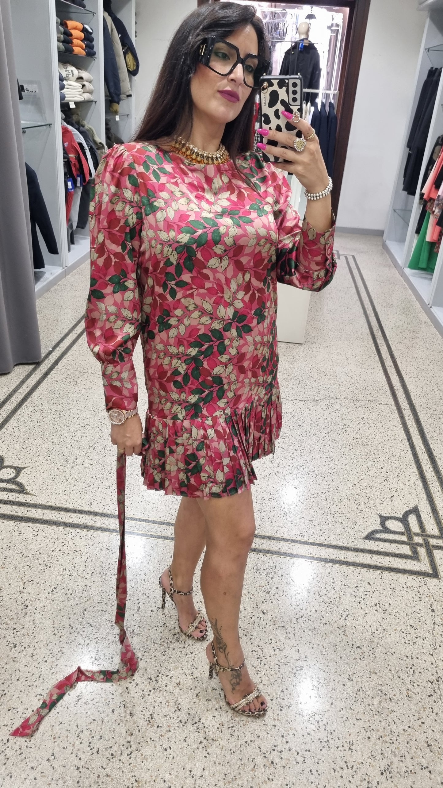 ANONYME Vestito stampa floreale fuxia