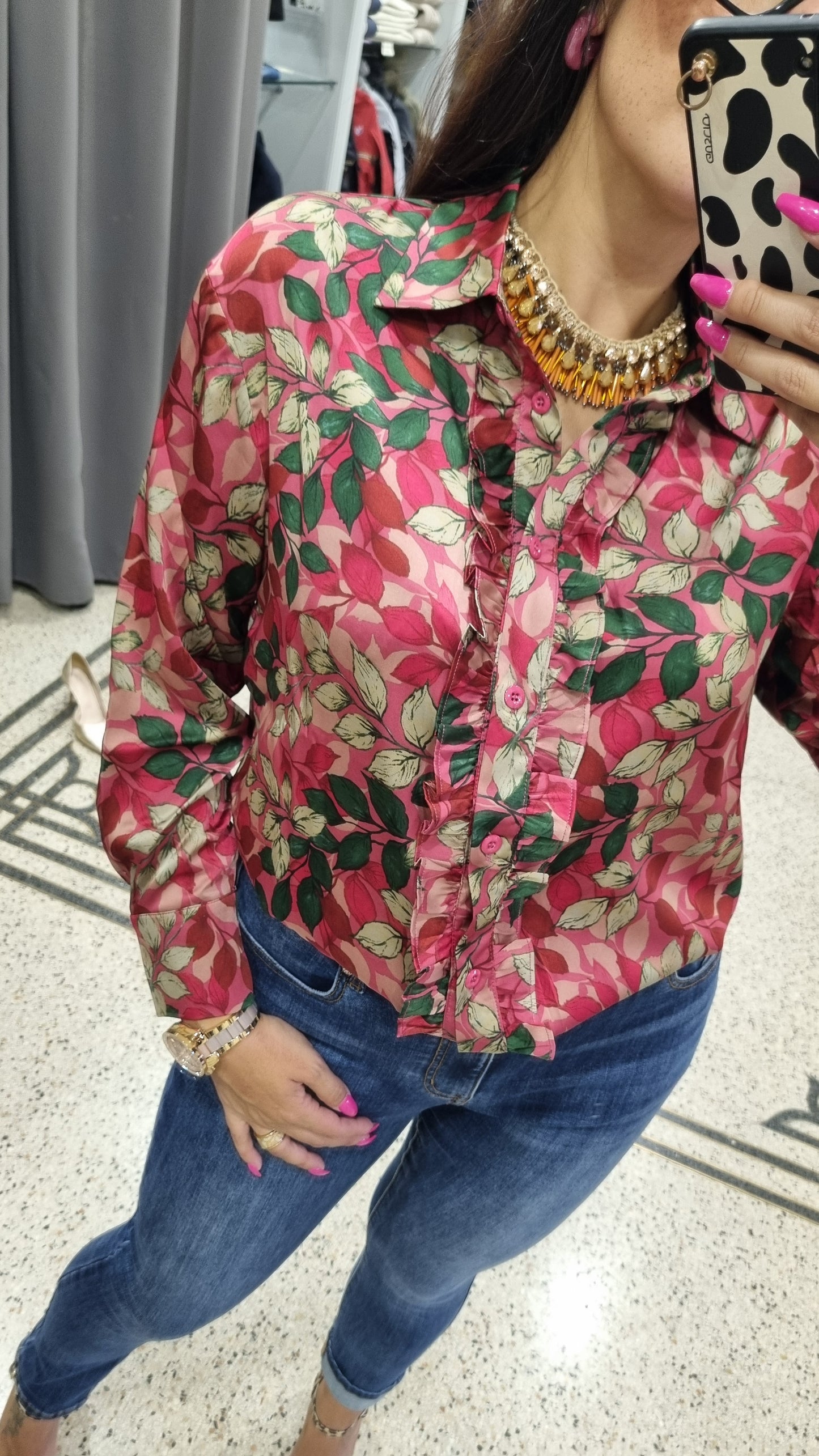 ANONYME Camicia floreale con rouches