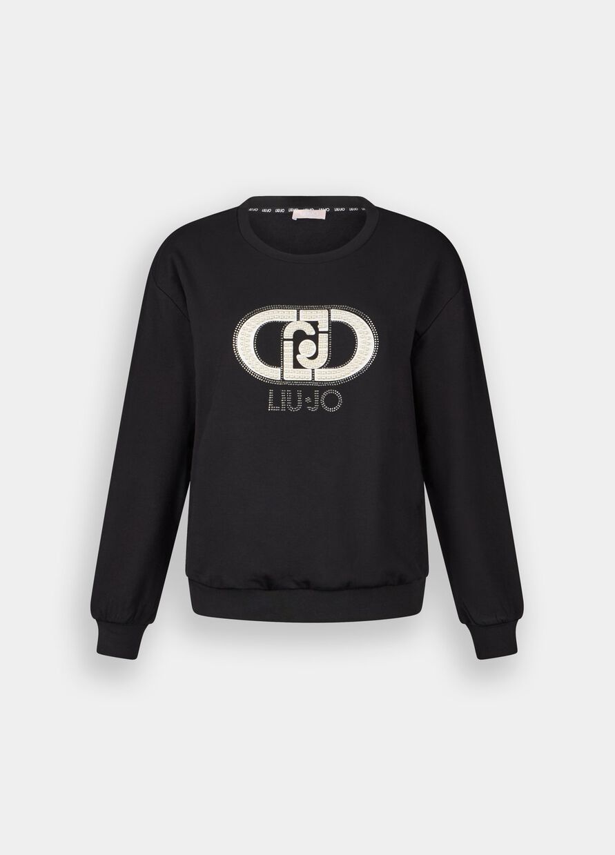 LIU JO Felpa girocollo con logo di perle frontale