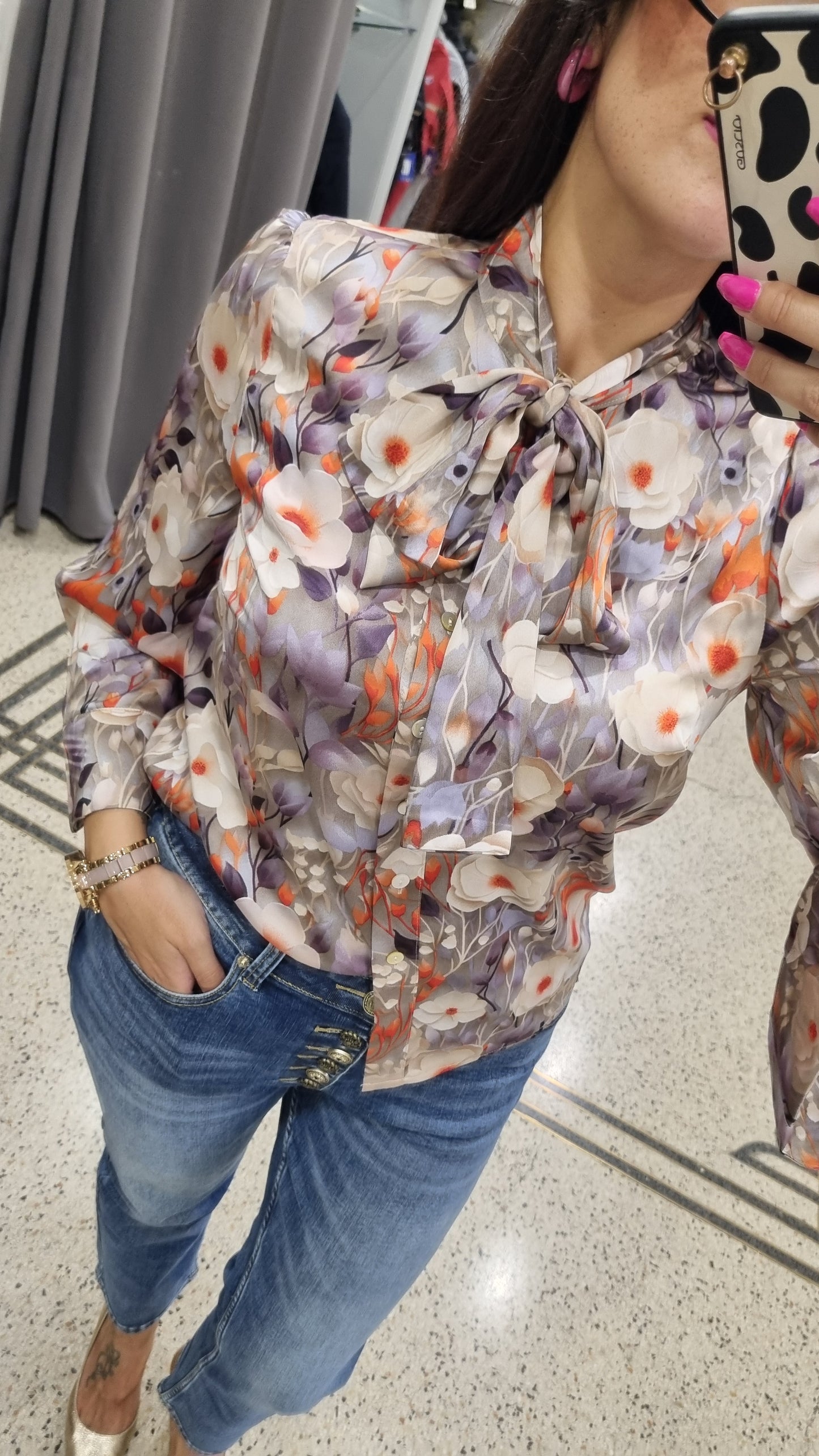 ANONYME Camicia floreale con fiocco