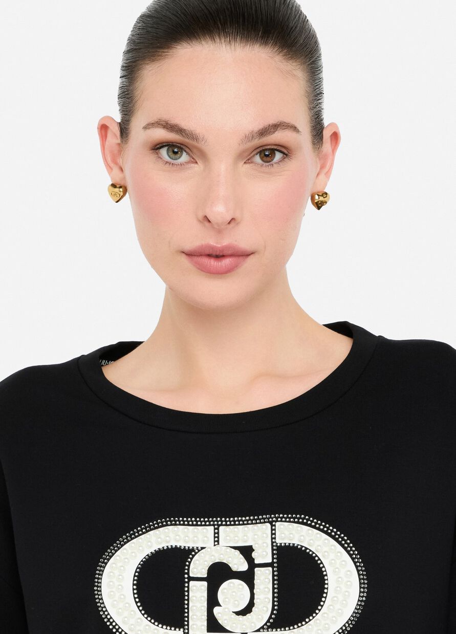 LIU JO Felpa girocollo con logo di perle frontale