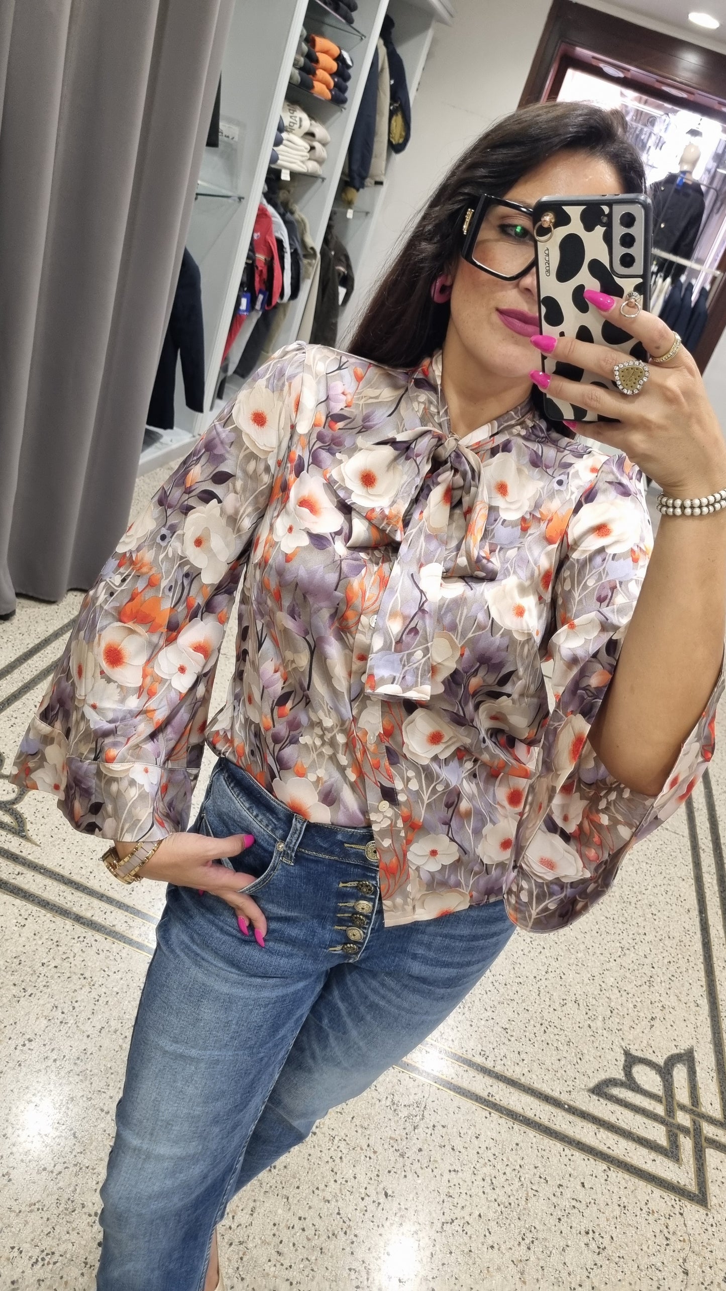 ANONYME Camicia floreale con fiocco