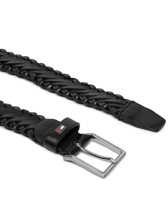 TOMMY HILIFGER Cintura intrecciata in pelle nera Oliver 3.0 Leather Braid Dc