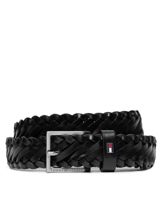 TOMMY HILIFGER Cintura intrecciata in pelle nera Oliver 3.0 Leather Braid Dc