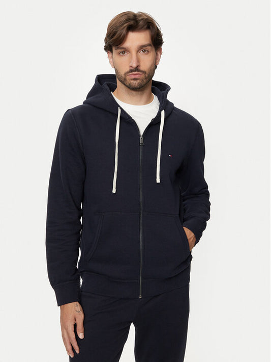 TOMMY HILFIGER Felpa full zip con cappuccio blu logo bandierina sul petto