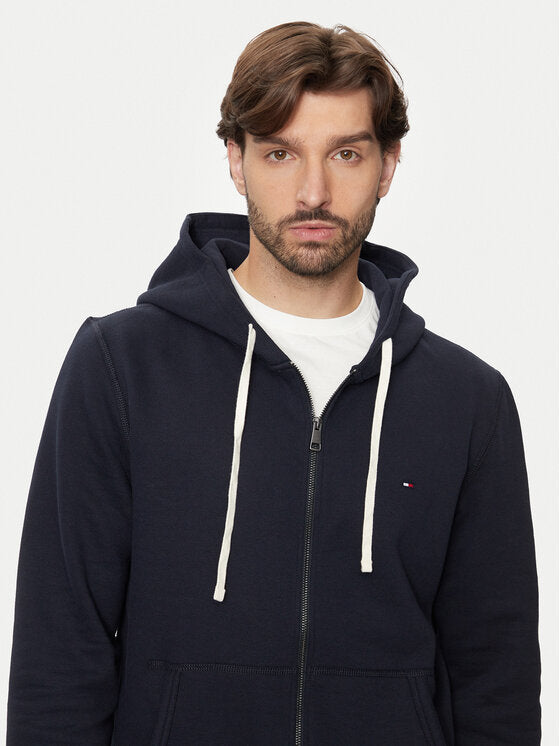 TOMMY HILFIGER Felpa full zip con cappuccio blu logo bandierina sul petto